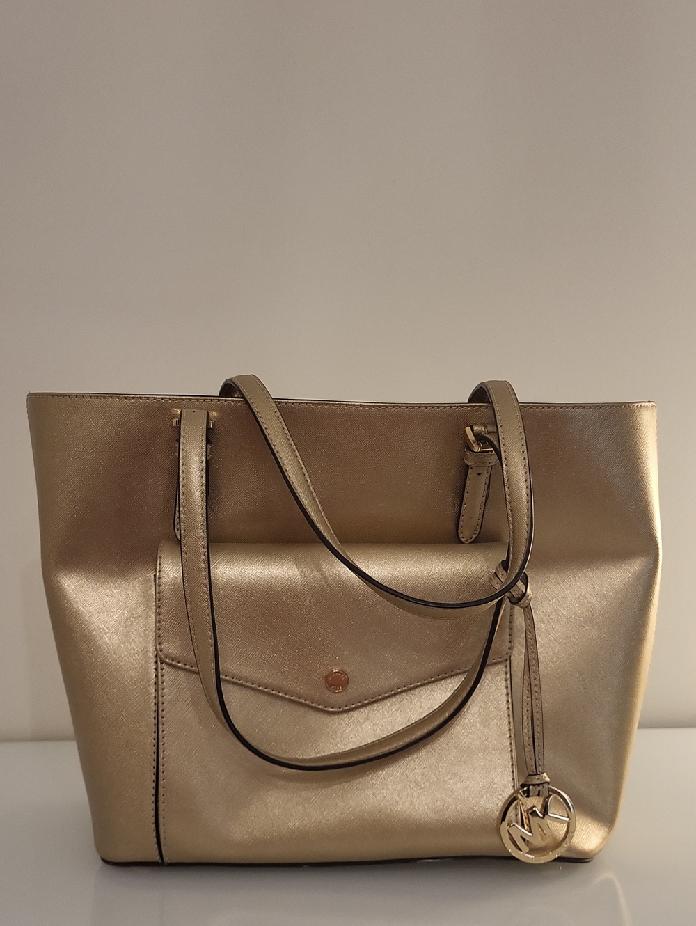 Michael Kors Gold Metallic Tote with Signature Charm